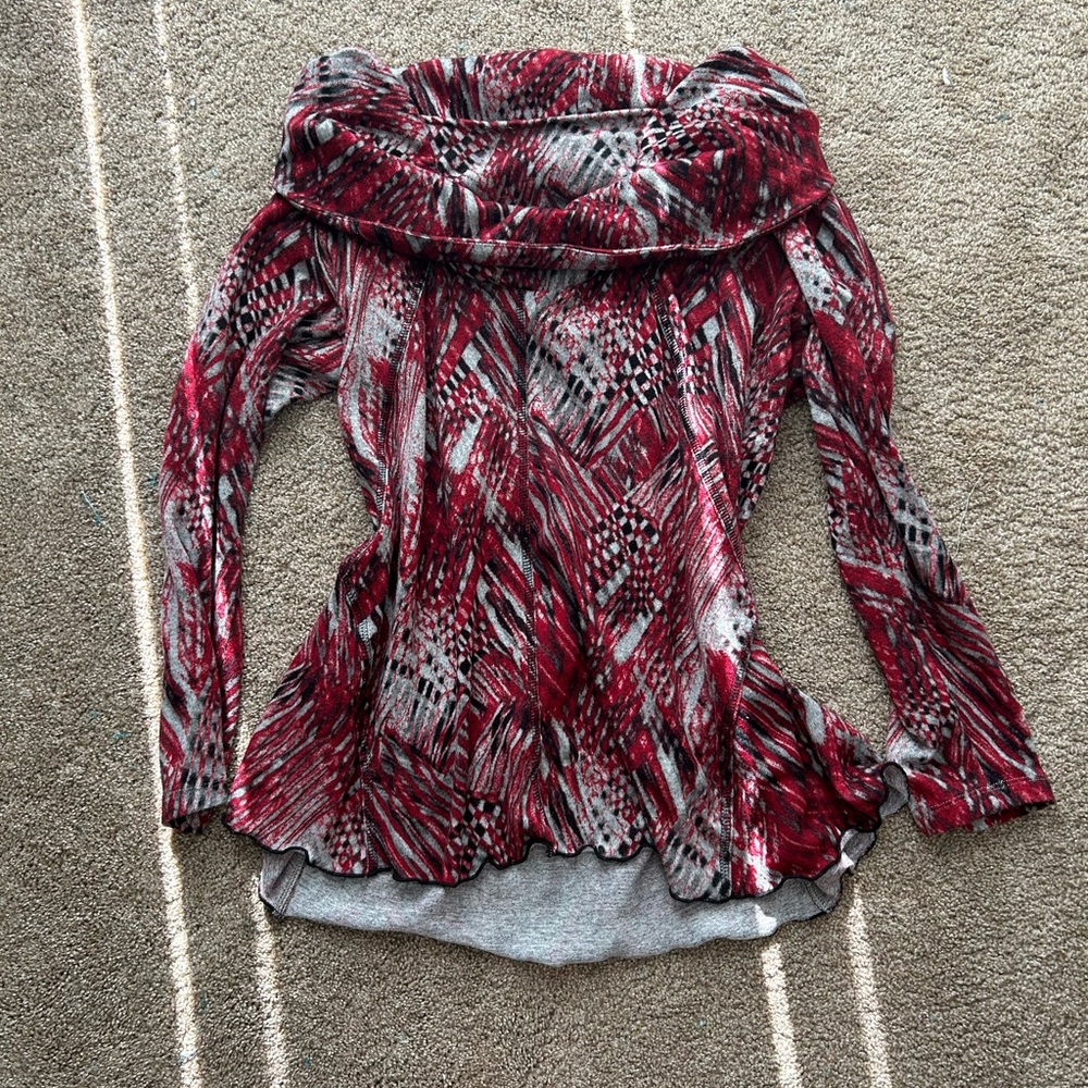 N Touch Red and Gray Patterned Sweater